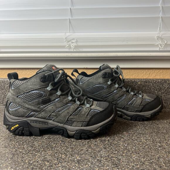 Merrell Granite Gray Leather/Mesh Hiking Ankle Boots Womens Size 7 Lace Up Shoes - Picture 4 of 11